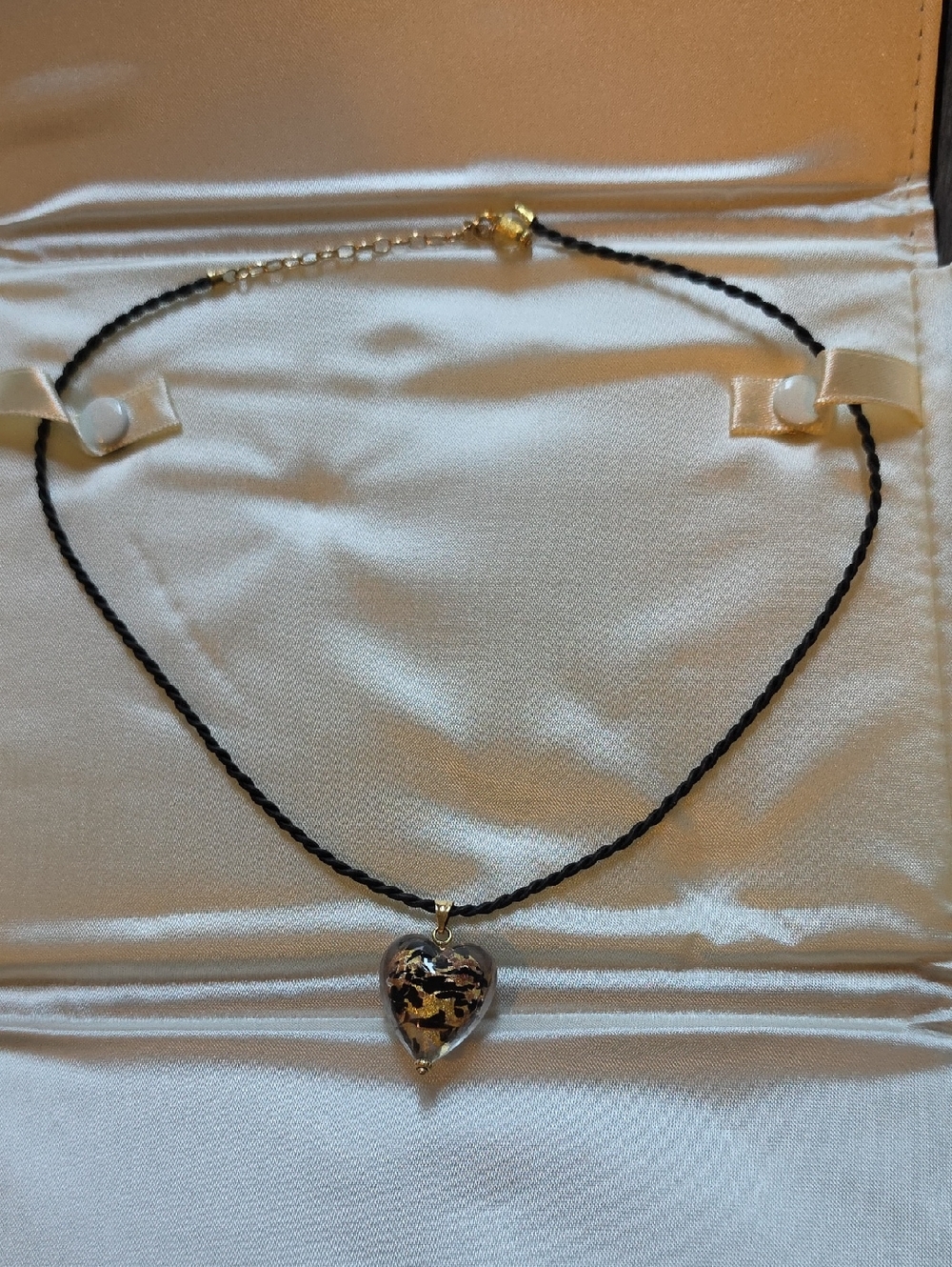 Kay Jewelers Black Cord Necklace with Gold and Black Heart Pendant